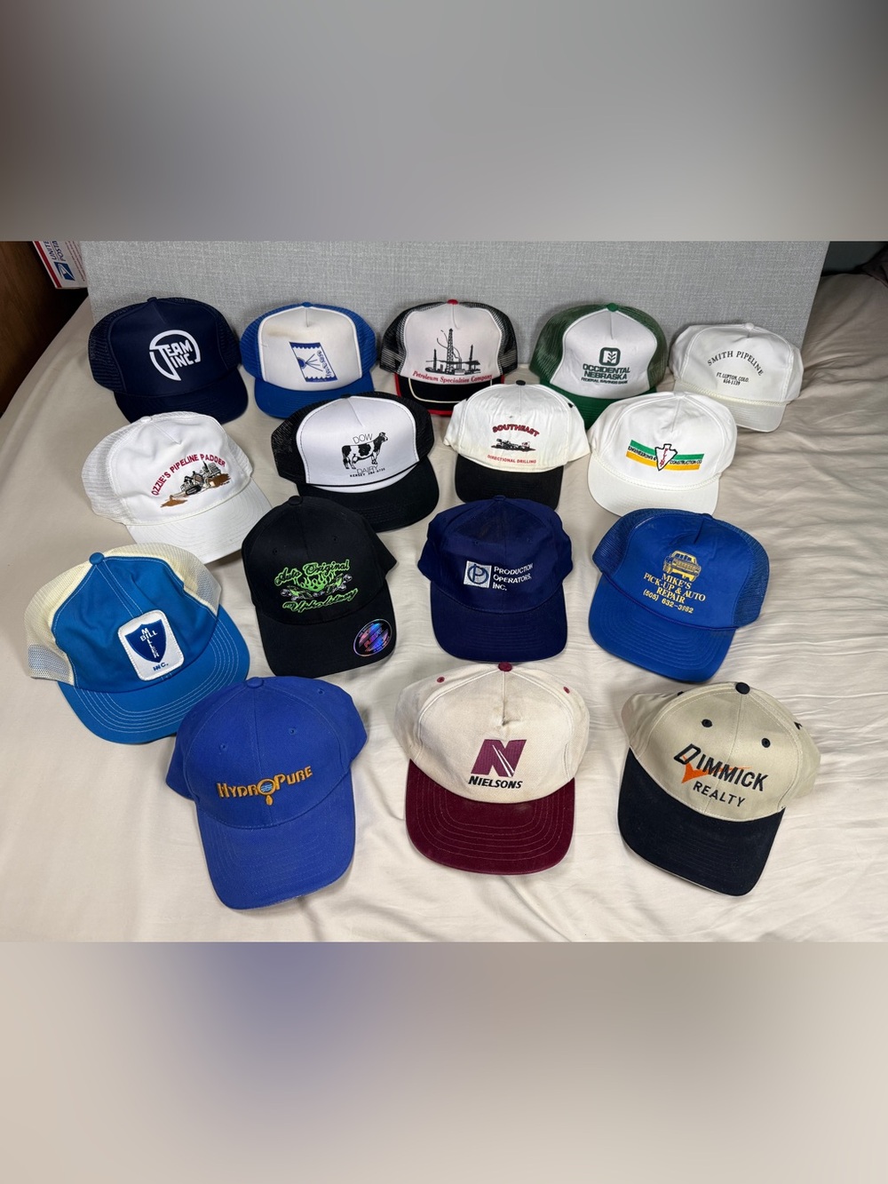 Lot of 15 Vintage Trucker Hats Snapback Mesh Oil Gas Farm Workwear Advertising